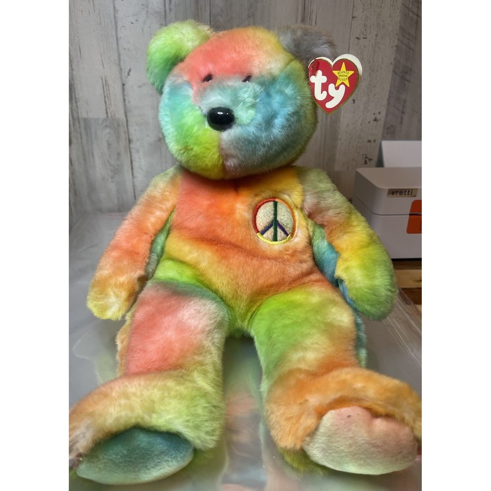 Ty Beanie Baby: Peace Bear 1996 - Multicolor Rare Retired Embroidered Emblem